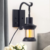 Rustic Wall Light, 2-In-1 Black Vintage Wall Light Fixture Hardwired Plug In Industrial Glass Shade Lantern Lighting Retro Lamp Metal Wall Sconce For Home Bedroom Dining Room Caf?1 Pack)