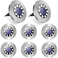 Sunnest Solar Ground Lights - 8 Pack 10 Led Solar Lights Outdoor Garden Waterproof Sidewalk Disk In-Ground Landscape Lighting For Lawn Patio Yard Pathway Steps Deck Walkway Light (White 8 Packs)