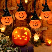 Abeja 85Ft Halloween Pumpkin String Lights With Wizard Hat Decorative Halloween String Lights With10 Pumpkin Lights Outdoor P