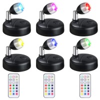 6 Pieces Battery Operated Spotlights Indoor Led Wireless Spotlight Indoor 13 Color Up Lights With Rotatable Light Head Stick On