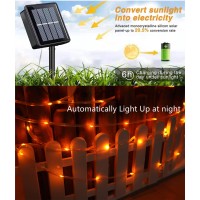 Qitong 2 Pack Orange Solar Rope Lights Outdoor Waterproof Each 33Ft 100 Led Halloween Solar Lights 8 Modes Clear Pvc Tube Hall