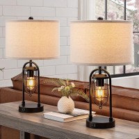 Kawoti Set Of 2 Farmhouse Table Lamps With Usb Ports And Night Light Modern Nightstand Lamp Set Of 2 For Living Room Bedroombul