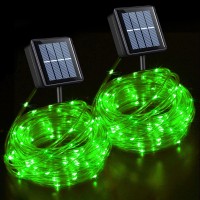 Qitong 2 Pack Green Solar Rope Lights Each 33Ft 100 Led Halloween Solar Lights Outdoor 8 Modes Clear Pvc Tube Solar String Lig