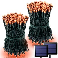 Potive Orange Solar Halloween Lights 2 Pack Each 755Ft 200 Led Orange Solar Lights Outdoor 8 Modes Solar Orange Lights For Ha