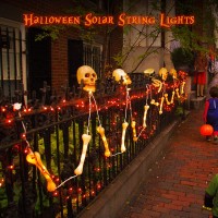 Potive Orange Solar Halloween Lights 2 Pack Each 755Ft 200 Led Orange Solar Lights Outdoor 8 Modes Solar Orange Lights For Ha