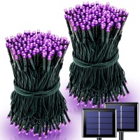 Potive Purple Solar Lights Outdoor Waterproof, 2 Pack Each 75.5Ft 200 Led Solar String Lights, 8 Modes Valentines Day Solar Lights For Tree Party Yard Halloween Christmas Decorations