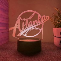 Clorurbanlive 3D Baseball Atlanta Night Light 3D Illusion Lamp For Boys Gift 16 Changing Color Remote Control Kids Room Ball Dec