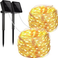 Solar Copper String Lights 2 Pack 100 Led Solar Fairy Lights 33 Feet 8 Modes Sliver Wire Lights Waterproof Outdoor String Light