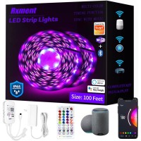 100Ft Outdoor Led Strip Lights Work With Alexa And Google Assistant Smart Wifi Waterproof Led Lights For Bedroom Rgb Music Sync Remote &App Controlled Led Rope Lights