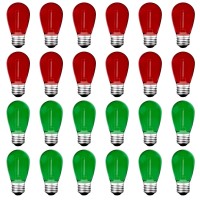 S14 Colored Led String Light Bulbs, 24Pack 1Watt Plastic Shatterproof Waterproof Outdoor Indoor Replacement Light Bulbs For Home Decor, E26 Medium Screw Base, Red And Green Christmas Light Bulbs