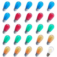 Rolay S14 Colored String Light Bulbs, 2W Plastic Led Replacement Bulbs For Outdoor Patio String Lights With E26 Base, Pack Of 25 (Led-Multicolor)