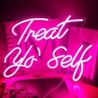 Gamerneon Treat Yourself Neon Sign Pink Led Word Neon Lights Usb Neon Light Signs For Bedroom Home Light Up Letter Neon For Birthday Party Gifts