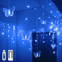 Yolight Butterfly Curtain Lights 13Ft 96 Led Twinkle Fairy Lights 8 Modes String Lights With Remote Butterfly Hanging Decoratio