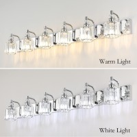 Ralbay Crystal Vanity Lights 6 Light 48 Modern Crystal Bathroom Lights Fixtures Over Long Mirror Stainless Steel Chrome Vanity