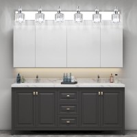 Ralbay Crystal Vanity Lights 6 Light 48 Modern Crystal Bathroom Lights Fixtures Over Long Mirror Stainless Steel Chrome Vanity