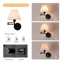 Swing Arm Wall Sconces Plugin Wall Lamp Bedroom Wall Lamp White Fabric Shade With Dimmable Switch And Usb Charging Port Su