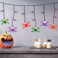 Halloween Spider String Lights 7Ft Outdoor Halloween Decoration Lights With 10 Spider Lights And 15 Purple Mini Lights Spider