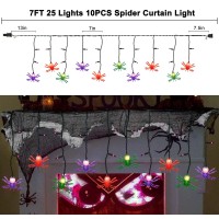 Halloween Spider String Lights 7Ft Outdoor Halloween Decoration Lights With 10 Spider Lights And 15 Purple Mini Lights Spider