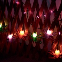 Halloween Spider String Lights 7Ft Outdoor Halloween Decoration Lights With 10 Spider Lights And 15 Purple Mini Lights Spider