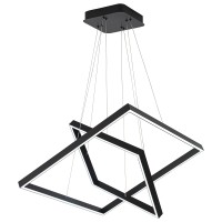 Welaki Modern Square Led Chandelier Lighting, Square Led Pendant Ceiling Light Fixture, 2-Ring Dimmable Contemporary Chandelier For Living Dining Room, Bedroom, Black 6000K Cool Wihite 72W