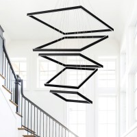 Welaki Modern Square Chandelier, Led Ceiling Light Fixture, Contemporary Chandelier For Villa Living Room Entryway Foyer Staircase