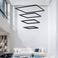 Welaki Square Chandelier Lighting, Led Pendant Ceiling Light Fixture, Contemporary Chandelier For Villa Living Room Entryway Foyer Staircase