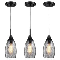 Viinew Mini Glass Pendant Light 3Pack 472 Handblown Clear Industrial Black Seeded Glass Shade Adjustable Cord Ceiling Light