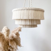 Boho tier fringe chandelier Cotton fringe ceiling light for Boho inspired interior Fringe lighting is made from high quality ecological unbleached cotton threads on very sturdy metal frame 58 cm diameter 30 cm height You will receive your Boho Light ready