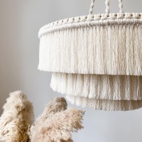 Boho tier fringe chandelier Cotton fringe ceiling light for Boho inspired interior Fringe lighting is made from high quality ecological unbleached cotton threads on very sturdy metal frame 58 cm diameter 30 cm height You will receive your Boho Light ready