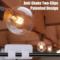 Outdoor Light Clips, 20 Pack Large Outdoor Adhesive Hooks For String Lights, Weatherproof And Anti-Shake Two-Clips Patented Design (White)