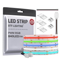 Btflighting Fcob Cob Rgb Flexible High Density Uniform Light Led Strip 840Ledm 164Ft Dc24V 10Mm Width Color Changing Led Ribb