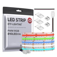 Btflighting Fcob Cob Rgb Flexible High Density Uniform Light Led Strip 810Ledm 164Ft Dc12V 10Mm Width Color Changing Led Ribb