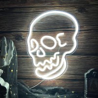 Halloween Decoration Skull Neon Sign White Led Skull Shape Neon Wall Light Signs Decor Wall Night Lights Cool Neon Sign Decor