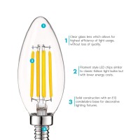 Luxrite Vintage Candelabra Led Bulb 60W Equivalent, 550 Lumens, 3500K Natural White, Led Chandelier Light Bulbs 5W, Dimmable, Clear Glass, Filament Led Candle Bulbs, Ul Listed, E12 Base (6 Pack)