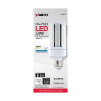 Satco S49394 Medium Base Led Hid Replacement Lamp-3.35 Inches Wide, Color Temperature: 5000, Finish Color: White, Wattage: 54