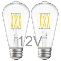 Tokcon 12V Led Edison Light Bulbs - Daylight 5000K 6W(Only For 12 Volt Dc/Ac) - E26 Standard Base - 60W Equivalent Dimmable St21 Low Voltage Led Filament Bulb For Rv, Off Grid, 2 Pack