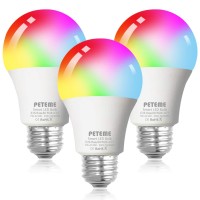 Peteme Alexa Smart Light Bulbs, Led Coolwarm White Rgb Color Changing Wifi Smart Bulbs That Work With Alexa, Siri, Echo, Google Home (No Hub Required), E26 A19 7W Multicolor (3 Pack)