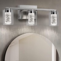 Sadenicel Brushed Nickel Vanity Lights, 3-Light Bathroom Light Fixtures, Crystal Led Bathroom Lights Dimmable White/Neutral/Warm Light With Clear Glass Shade For Bathroom Bedroom Hallway Lighting