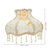 Vintage European Embroidery Cloth Lace Lampshade Replacements With Crystal Pendant Beads Large Dome Shaped Fancy Bedside Lamp Shade For Bedroom Living Marriage Room, 1 Pack, Beige