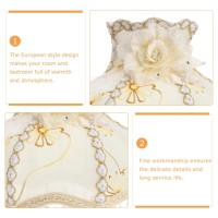 Vintage European Embroidery Cloth Lace Lampshade Replacements With Crystal Pendant Beads Large Dome Shaped Fancy Bedside Lamp Shade For Bedroom Living Marriage Room, 1 Pack, Beige