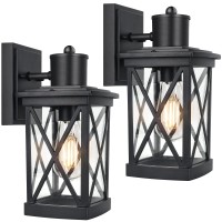 Outdoor Light Fixtures Wall Mount Waterproof, Modern Exterior Wall Lanterns 2-Pack, Outside Black Wall Sconce Lighting For House Porch Garage Hallway, Anti-Rust 100% Aluminum & Clear Glass Shield