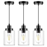 Wimisom Industrial Pendant Lighting, Modern Clear Glass Shade Farmhouse Adjustable Hanging Light Fixtures For Kitchen Island Living Room Bedroom Hallway, 3-Pack