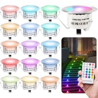 Hihihomy Low Voltage Recessed Led Deck Lights Kits,16 Pack Multi Color Rgb Led Deck Lights, Ip67 Waterproof Stair Lights Outdoor,F42Mm Led Deck Lighting With Remote For Patio, Pathway,Garden