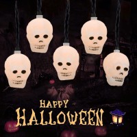 Halloween Skull String Lights 85Ft Outdoor Halloween Decorative Lights With 10 White Ghost Head Connectable Hanging Skull Lig