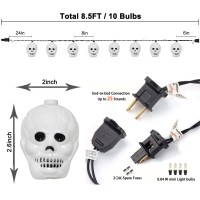 Halloween Skull String Lights 85Ft Outdoor Halloween Decorative Lights With 10 White Ghost Head Connectable Hanging Skull Lig