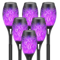 Dikaida 6 Pack Solar Lights Torches, Purple Led Flickering Flame Outdoor Waterproof Solar Powered Pathway Lights Halloween Decorations Outdoor Lighting Auto On/Off Halloween Lights Decor For Garden