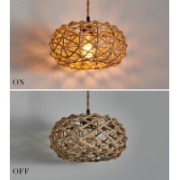 Amzasa Plug In Pendant Light Boho Woven Haning Lamp With15.1Ft Hemp Rope Cord,On/Off Switch Retro Coastal Wicker Rattan Cage Hanging Light For Kitchen Island Bedroom Living Room