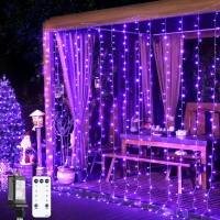 Jmexsuss 300Led Purple Curtain Lights With Remote, Christmas Curtain Hanging Lights Plug In, 8 Modes Purple String Lights For Bedroom Window Wall Party Backdrop Halloween Christmas Decorations