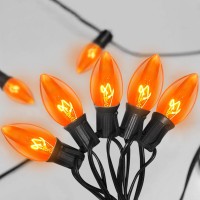 Sunsgne C9 Halloween Orange String Lights 25Ft Outdoor String Lights With 26 Clear Orange Bulbs1 Spare Connectable Vintage C