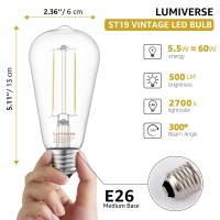 Lumiverse E26 Vintage Led Edison Bulbs Cri 90+, 5.5W 60W Equivalent, 2700K Soft White, Non-Dimmable Antique Style St19/St58 Led Light Filament Bulbs, 4 Packs